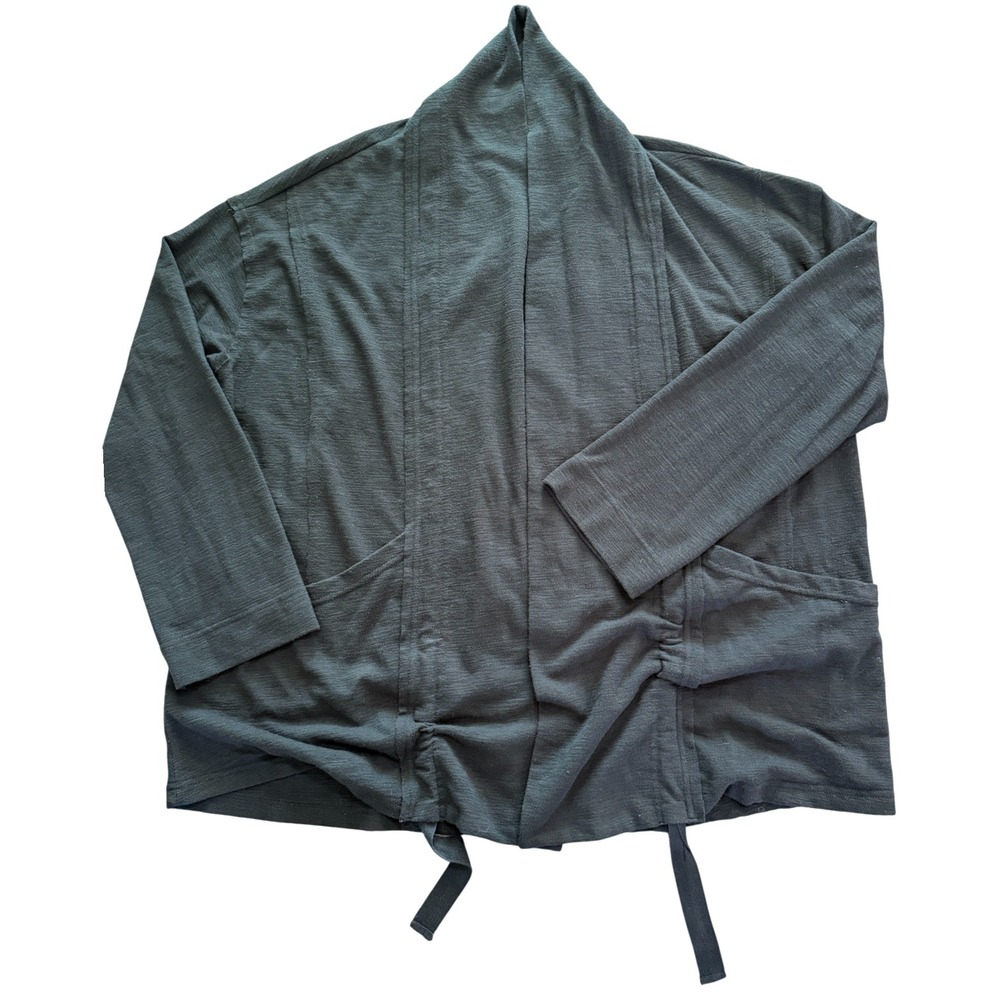 FP Beach Women's Washed Black Open Front Draped Cardigan French Terry Size S